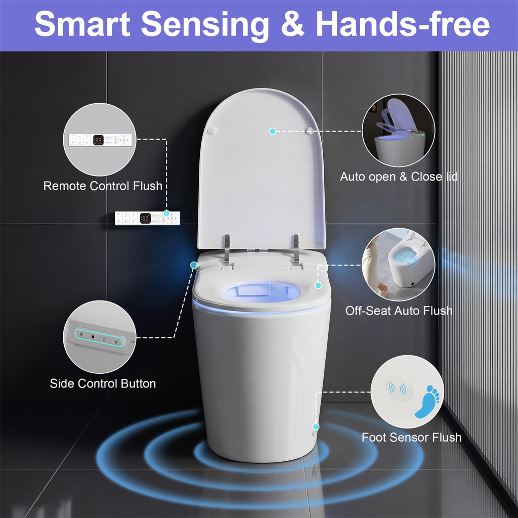 [Smart Toilet] Smart Toilet with Built-in Feminine Wash Function — Features Seat Heating and Night Light, Supports Warm Water Bidet and Warm Air Drying; Modern Tankless 1pc Design, Equipped with Soft-close Lid, Foot-operated Sensor, and Automatic Lid/seat