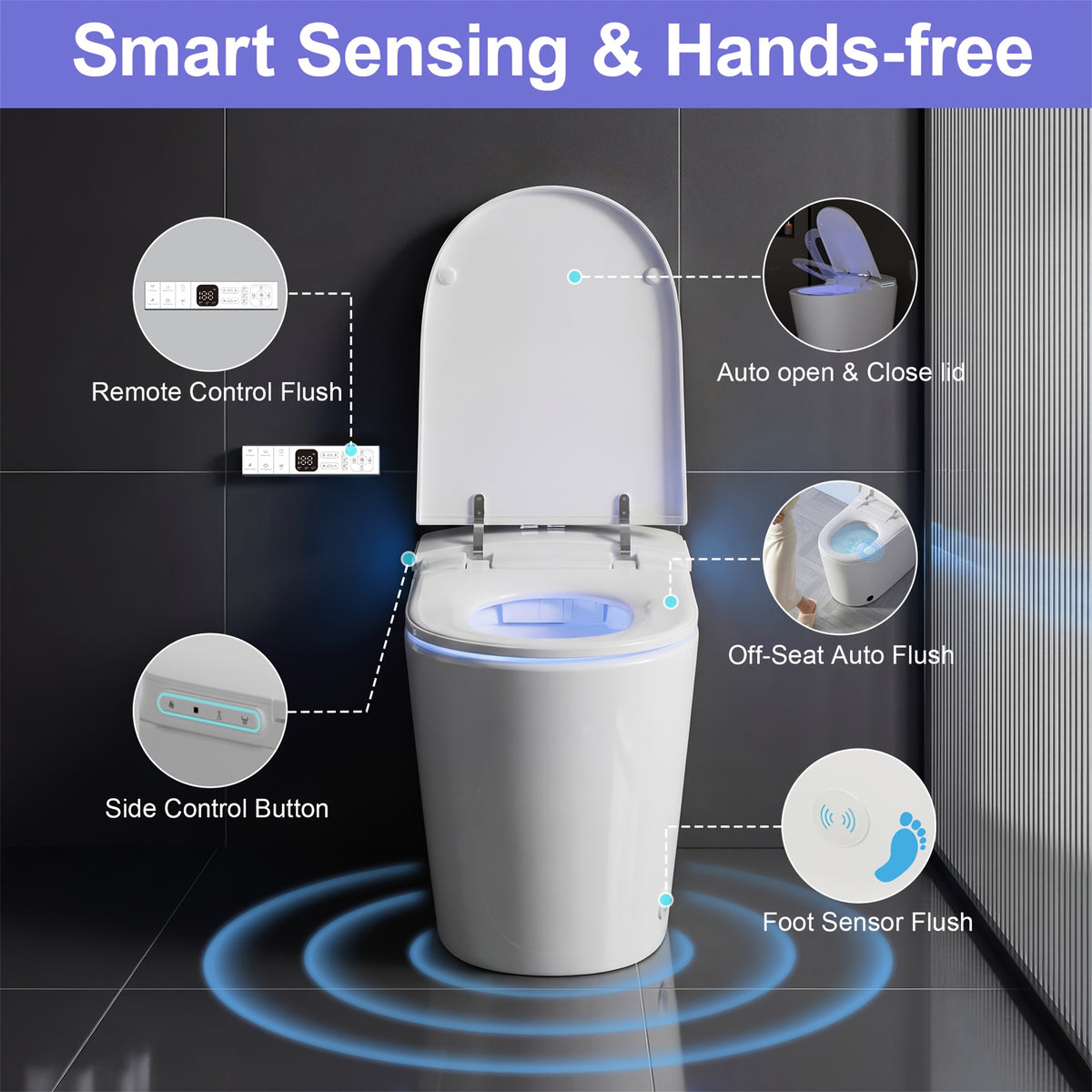 [Smart Toilet] Smart Toilet with Built-in Feminine Wash Function — Features Seat Heating and Night Light, Supports Warm Water Bidet and Warm Air Drying; Modern Tankless 1pc Design, Equipped with Soft-close Lid, Foot-operated Sensor, and Automatic Lid/seat