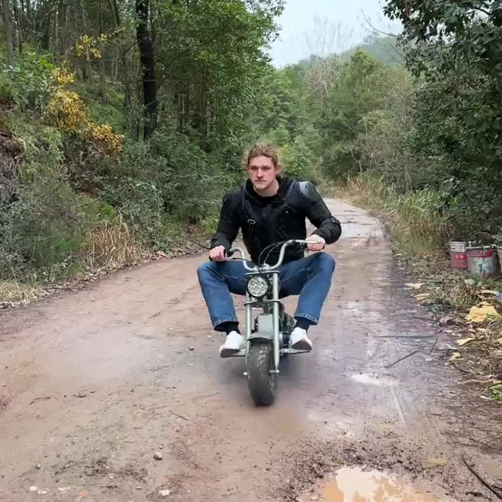 Gas Mini Chopper Bike, DB003 Model 40CC4-Stroke Dirt Bike with Big Headlight, Rear Shock Absorber, Metal Frame, Disc Brakes, Max Load 165Lbs, Up to 20Mph, Product name: gas mini dirt bike, chopper bike