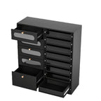 [Salon Organizer Cabinet] Nail Salon Organizer Cabinet, 32" L Floor Storage with 8 Clear & 4 Visual Drawers, Wooden Display for Polish & Powder, Beauty Salon Furniture