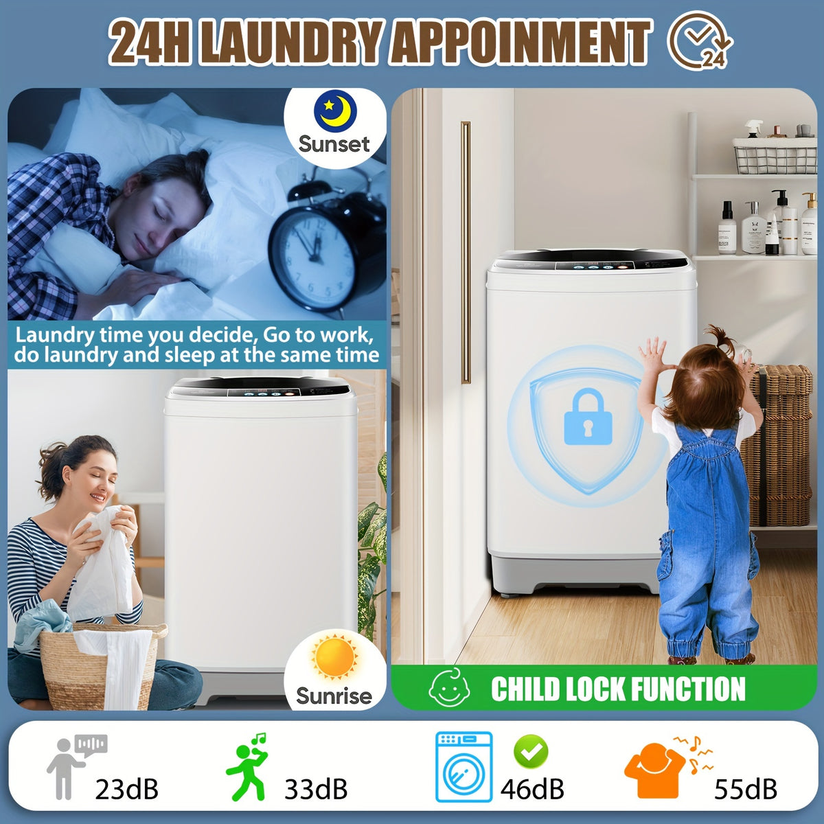 Portable Washing Machine 17.8Lbs/20Lbs Capacity, 2.4 Cu.Ft Full-Automatic Portable Washer Machine with 10 Programs And 8 Water Levels Selections, Low Noise, LED Display, Washing Machine for Apartment, Home, Dorms