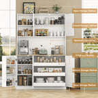 71-Inch Tall Kitchen Pantry Cabinet Featuring Three Pull-Out Drawers, Spacious Storage with Hutch And Door Shelves, And a Pantry Organizer That Includes a Microwave And Coffee Stand for The Dining Area, in White