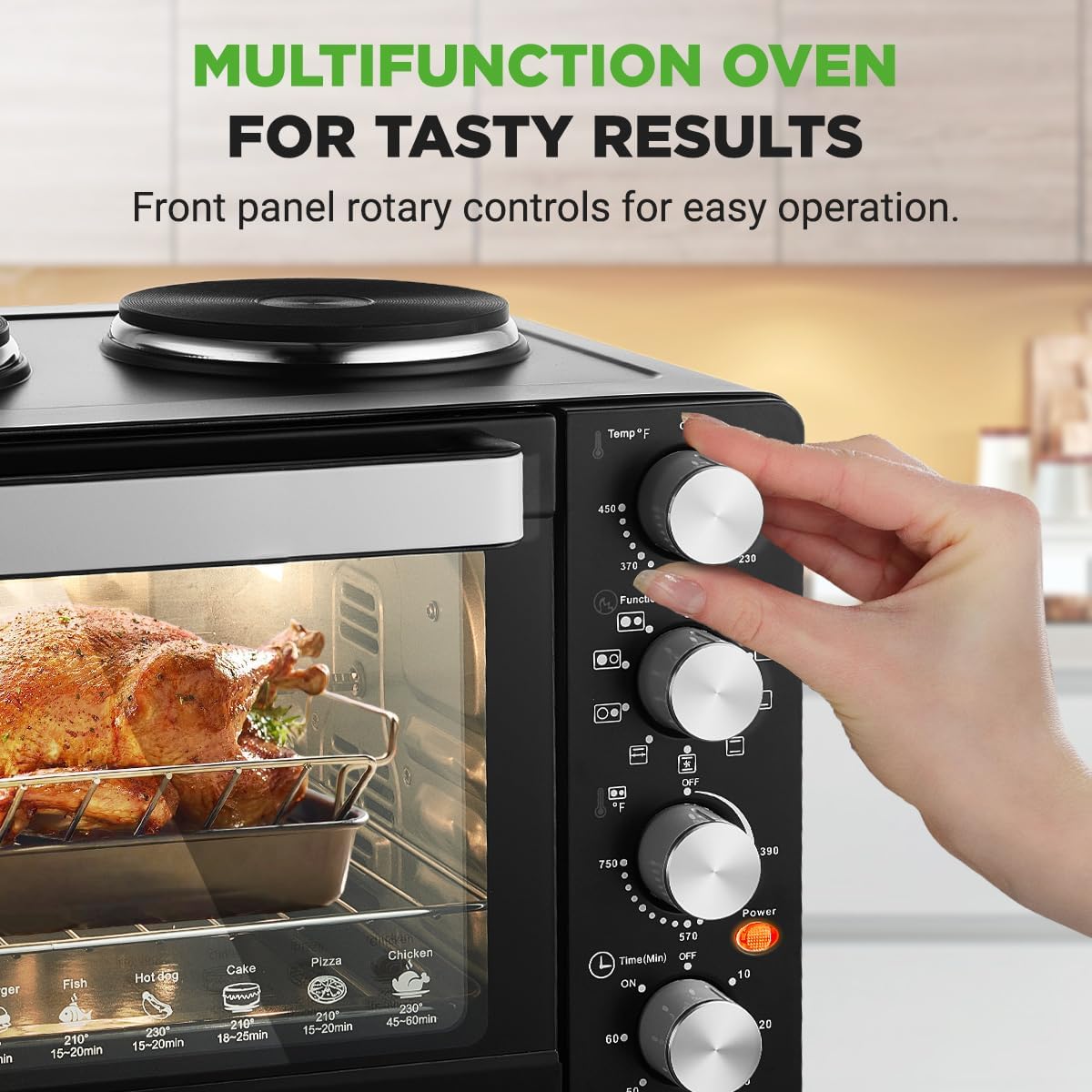 Multi-Function Convection Oven - Counter Top Rotisserie Toaster Oven Convection Cooker with Dual Food Warming Hot Plates