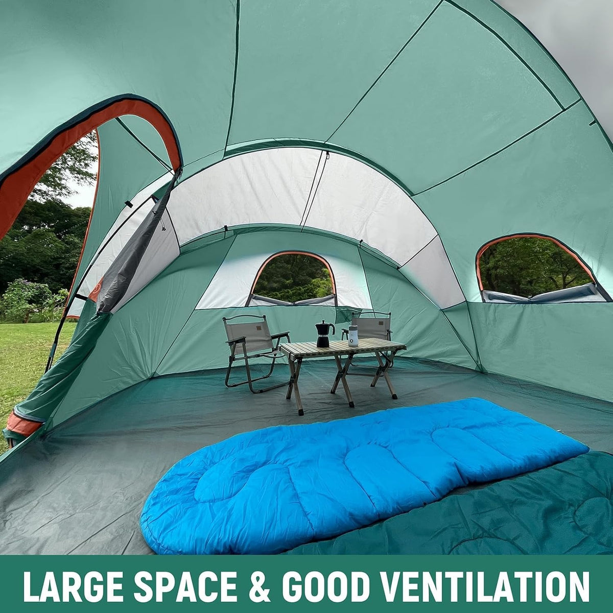 10 Person Camping Tent - Portable Easy Set Up Family Tent for Camp, Windproof Fabric Dome Tent Outdoor for Hiking, Backpacking, Traveling-14'x11'x74in(H)
