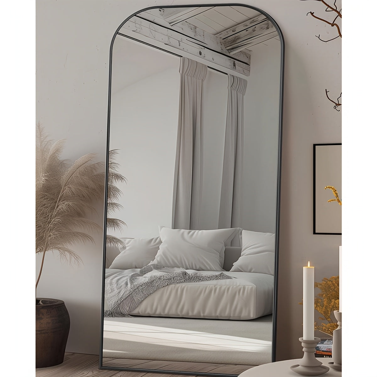 Arched Floor Mirror, Vintage-Inspired Full Length Reflection for Bedroom or Living Room Decor with Stand