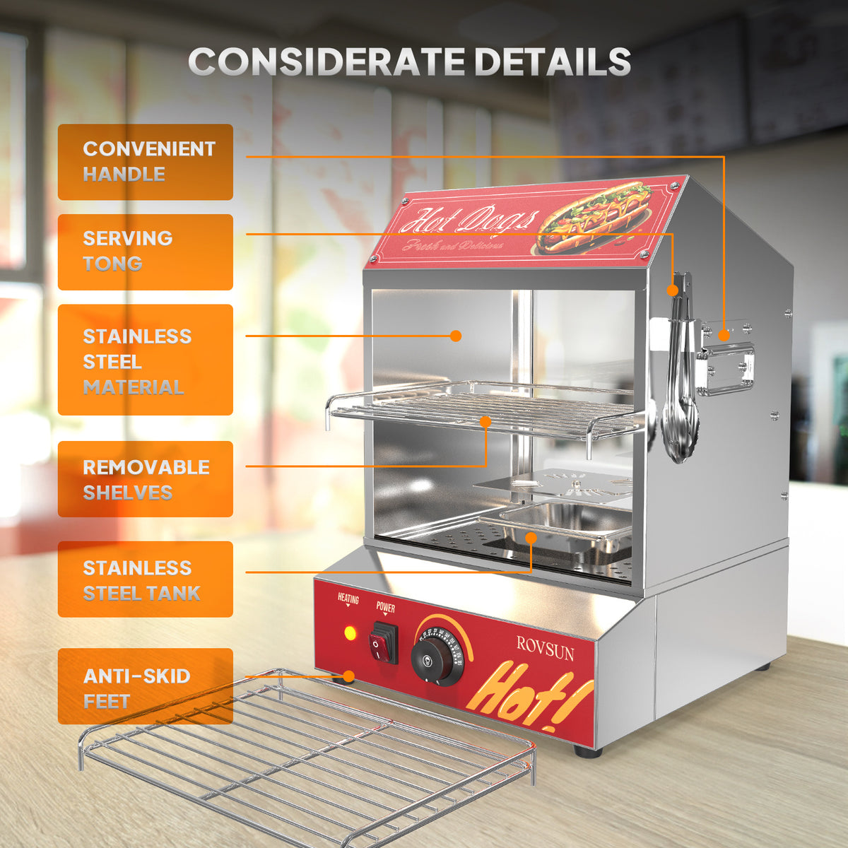 31.7QT/30L Hot Dog Steamer, Hut Steamer Hot Dog Steamer with Bun Warmer Cooker 175 Hot Dogs & 40 Buns Capacity with Removable Shelves Food Clip for Party Event Concession Stand 2-Tier