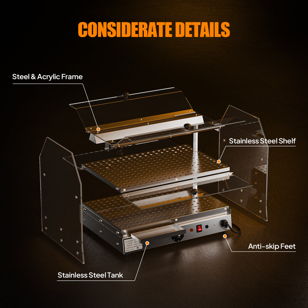 2-Tier Food Warmer Pizza Warmer Countertop, Food Warmer Display Pretzel Warmer with LED Lighting Front and Rear Doors, Electric Catering Hot Box Acrylic for Buffet Restaurant Cafe