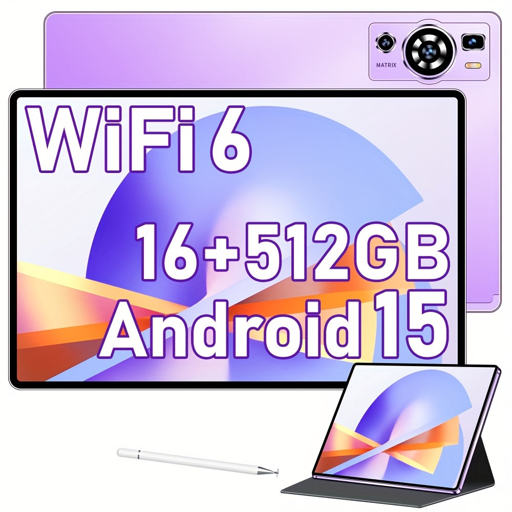 UXD A5 Android 15 Tablet, Equipped with Related Accessories, 16GB RAM (8GB+8GB Expandable), 512GB ROM Expandable up to 1TB, Supports WiFi/LTE, 6000mAh Battery, 10.1-inch HD Display with Keyboard, Mouse, Stylus, and Protective Case