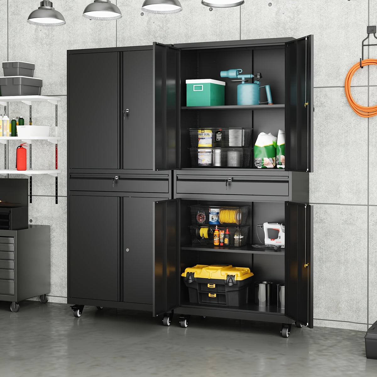 SISESOL Metal Garage Storage Cabinet With Locking Doors And Adjustable Shelves, Rolling Tool Storage Cabinet With 4 Wheels And 1 Drawer - 73" Steel Locking Cabinet For Garage, Warehouse