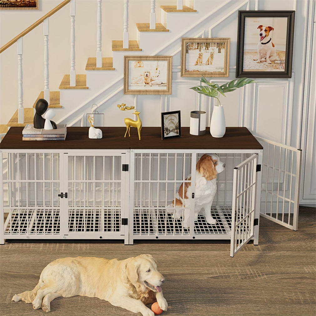 Oversized Robust Dog Cage That Can Be Combined with Other Furniture, Featuring a Metal Structure And a Removable Tray