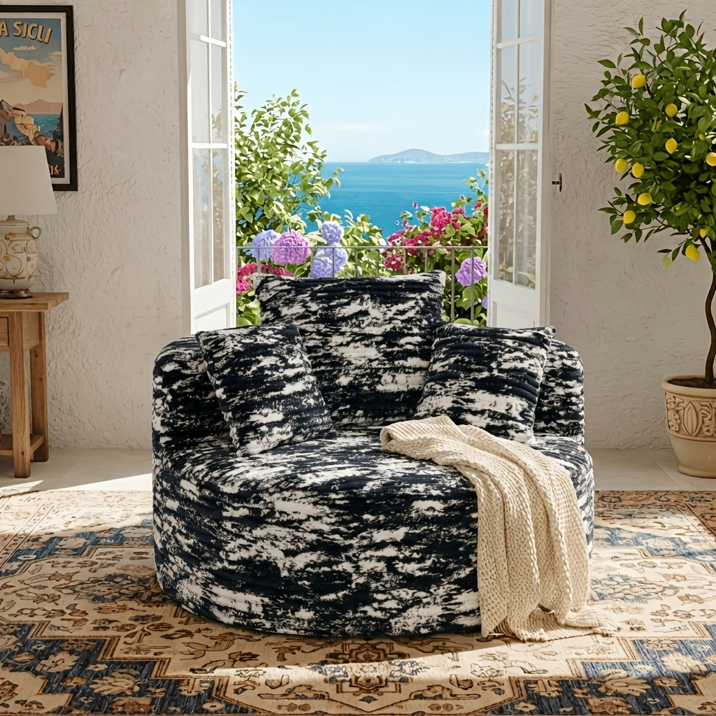 46.5 Inch Corduroy Cloud Lounge Sofa, Single Sofa with High-Density Foam Filling, Soft Round Accent Seat, Modular Cloud Sofa, Plush Corduroy Fabric, No Assembly Required, for Living Room, Bedroom, Reading Nook, Free Delivery