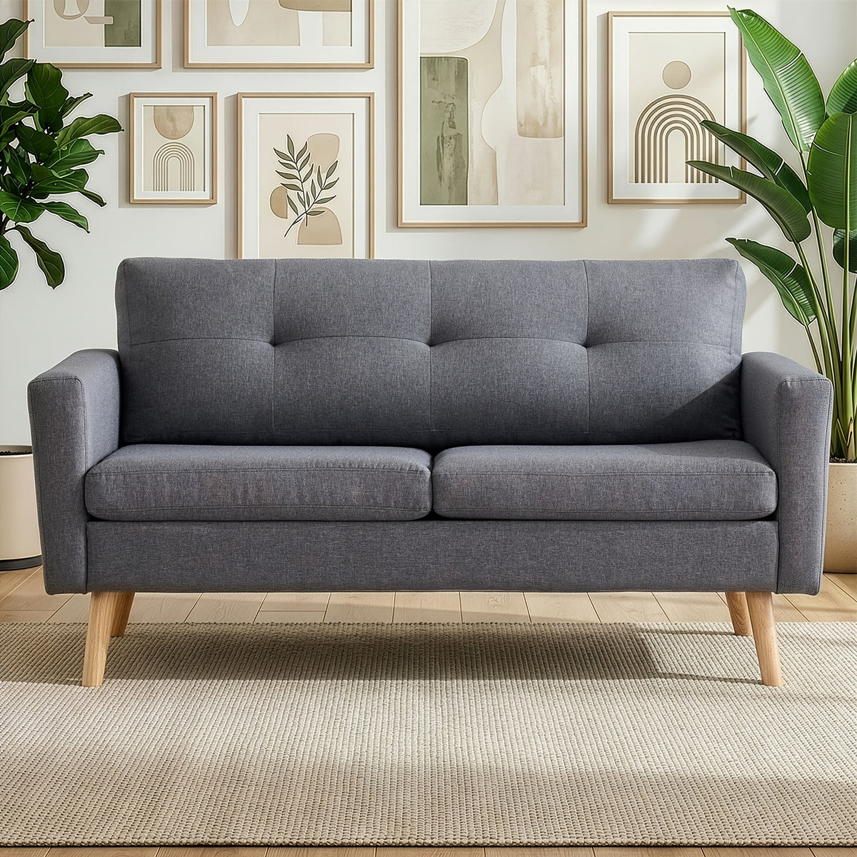 Loveseat Sofa, Mid-Century Modern Decor Love Seat Couches for Living Room, Button Tufted Upholstered Small Couch for Bedroom, Solid And Easy to Install Love Seat Furniture