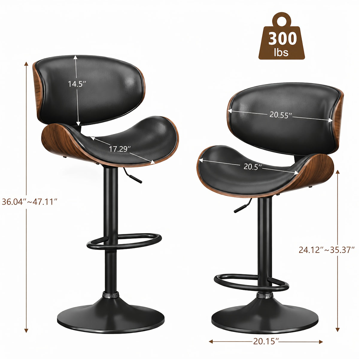3pcs Modern Faux Leather Upholstered Bar Stools, 360° Swivel Adjustable Height with Backrests, Metal Tall Bar Stools Counter Height for Kitchen Island, Hydraulic Island Barstools