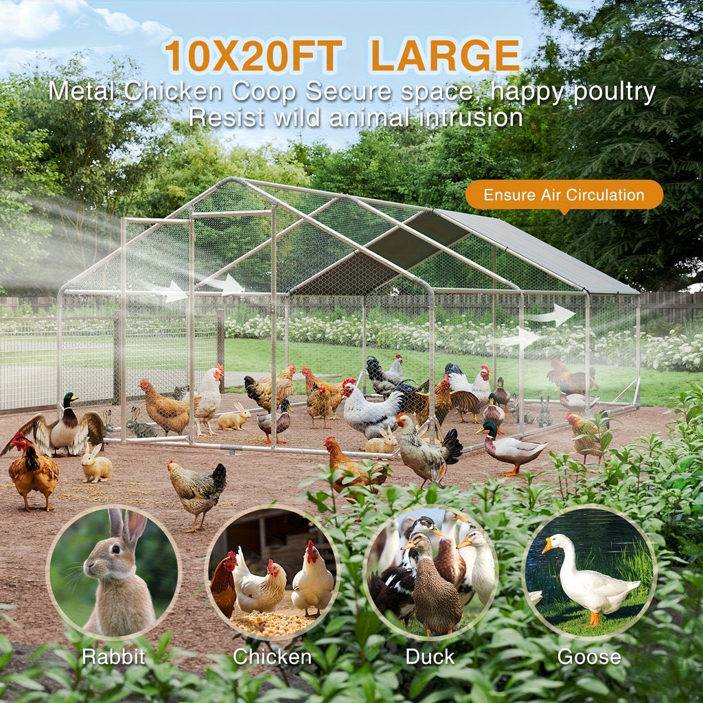 Nordivale Large Metal Chicken Coop with Winter Wrap Cover - 10x6.7x6.4ft/20x10x6.4ft Walk-in Chicken Run for Hens/Ducks/Rabbits, All-Weather Poultry Pen with Lock for Outdoor and Backyard, Farm, Duck Rabbit Cage Poultry Pen