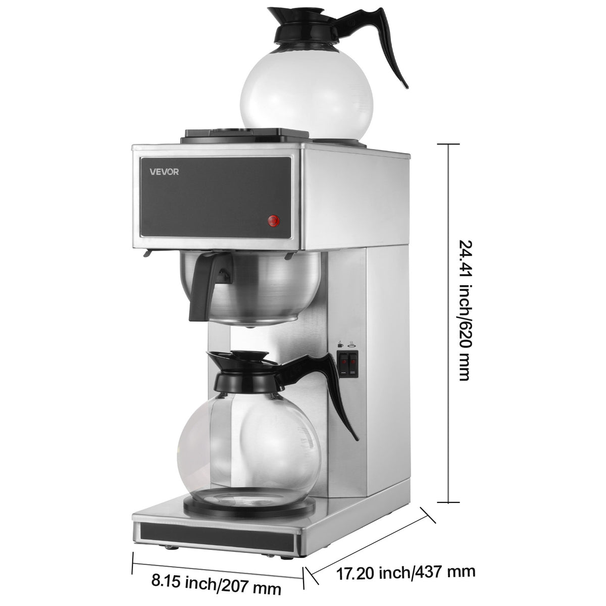 VEVOR Commercial Drip Coffee Maker, 12 Cups Coffee-Maker Machine with 2 Glass Carafes and 2 Decanter Warmer Plates, Stainless Steel Drip Style Coffee Brewer, for Restaurant, Office, Coffee Shop & Home