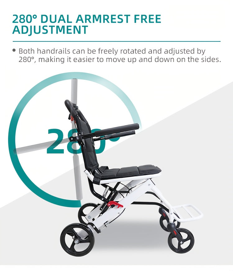 Foldable Hand-Operated Wheelchair, Lightweight Foldable Transportation Large-Sized Wheelchair, Lightweight Foldable Adult Wheelchair, Portable Adult Baby Stroller, Suitable for People, Older Adults, And Adult Travel Use