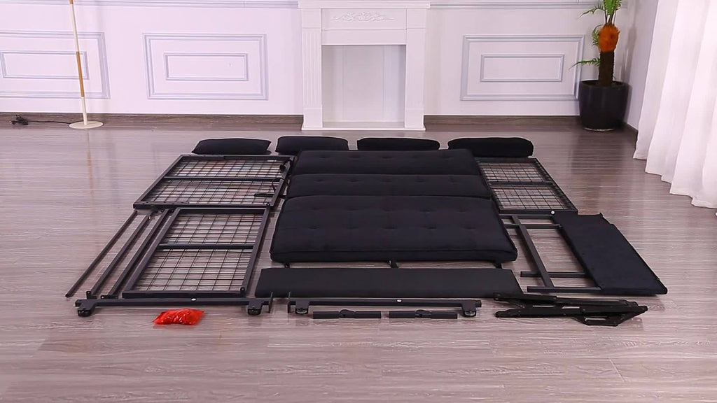 3-In-1 Pull-Out Sofa Bed, 5-Position Adjustable Backrest Velvet Futon Couch with Side Storage Pockets, Metal Frame Sleeper Sofa for Small Apartment, Dorm, Guest Room, 3 Colors Available