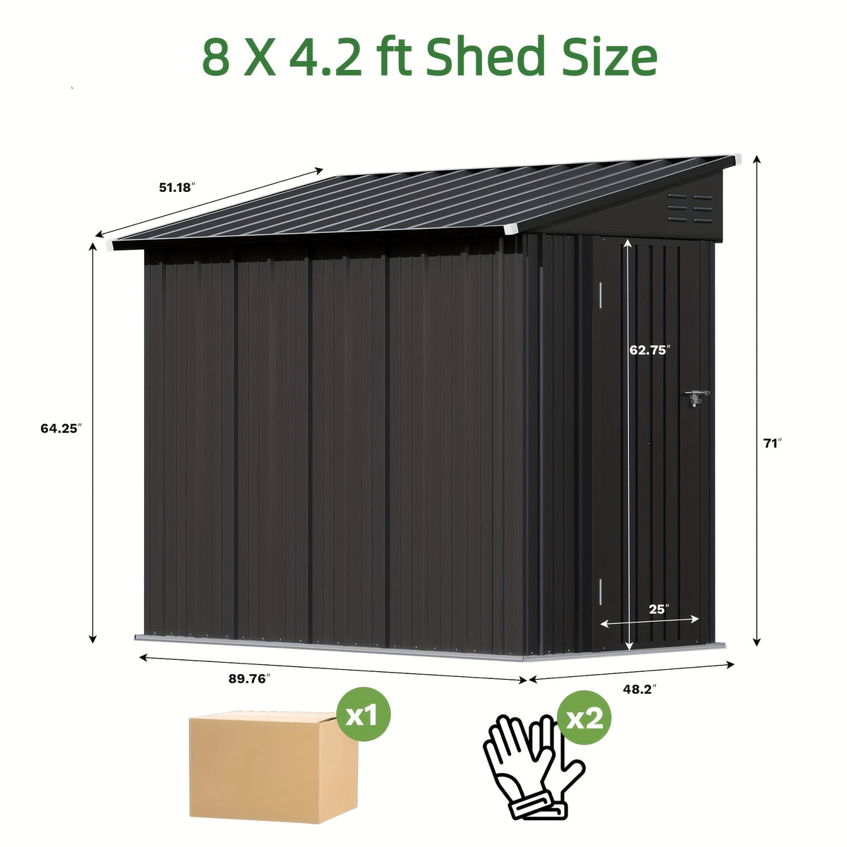 GUNJI 8 X 4.2ft & 6 X 4ft Metal Shed Outdoor Carport Shed with Single Lockable Door, Easily Accessing Metal Storage Cabinet with Slopping Roof for Tools Bicycles Storage for Garden, Backyard