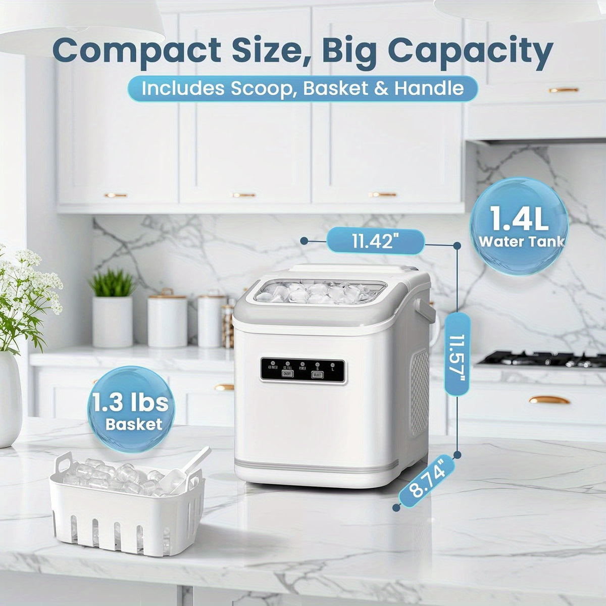 Nugget Bullet Ice Makers Countertop, Crushed Ice Maker With Handle 35 Lbs/ Day 26 Lbs/Day Soft Chewable Ice, Pebble Ice Maker With Self-Cleaning, Ice Scoop & Basket, For Home, Office, Kitchen, For Halloween, Christmas.