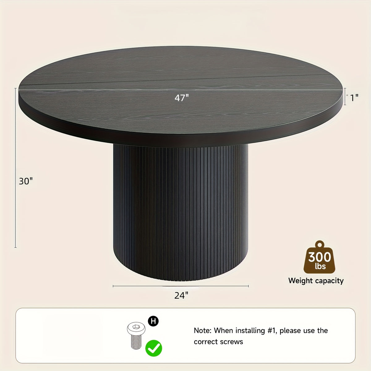 47 Inch Round Dining Table for 4, Circle Kitchen Table with Wood Strip Base, Modern Farmhouse Dinner Tables for Kitchen, Living Room Walnut/Black