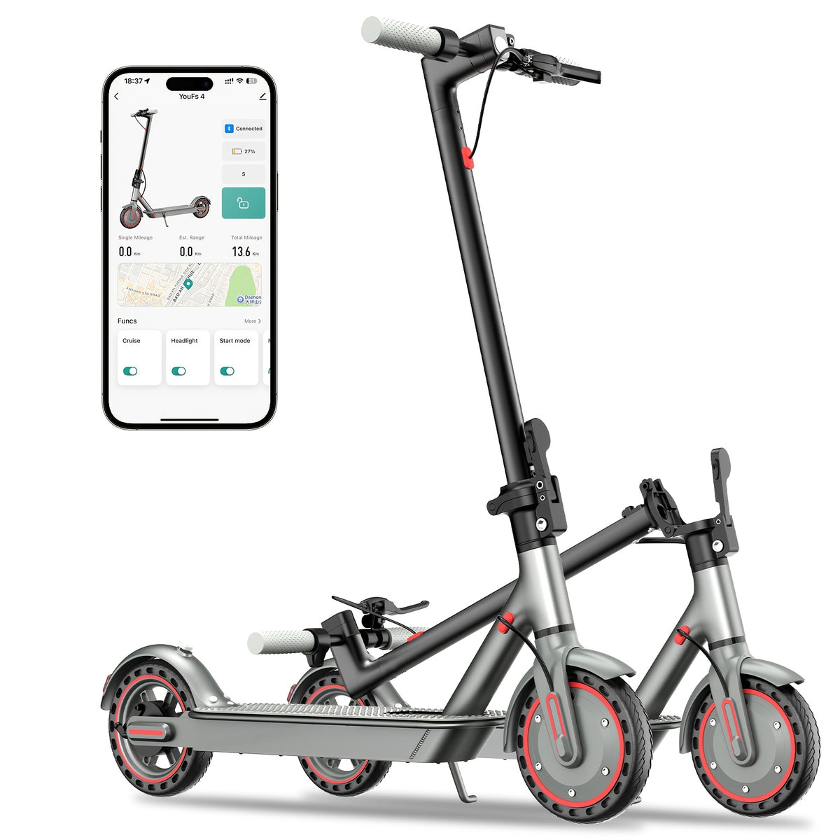Adult Electric Scooter with A Powerful 350W Motor, Top Speed Of 15 Mph Maximum Range Of 30 Miles 8.5-inch Honeycomb Tires, 3 Adjustable Speeds, One-button Folding Design, Dual Brakes, And App Control. Suitable for Both Men And Women