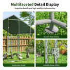 Walk-In Chicken Run with Feeding Port and UV-Resistant Cover, Galvanized Outdoor Poultry Enclosure