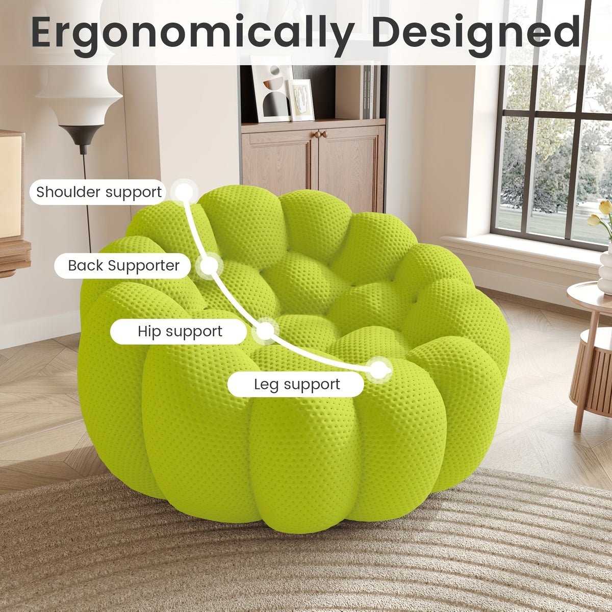 100.03'' Modern Upholstered Curved Sofa, 3 Seater Mesh Fabric Floor Sofa, 3D Honeycomb Shape Curved Couch for Living Room