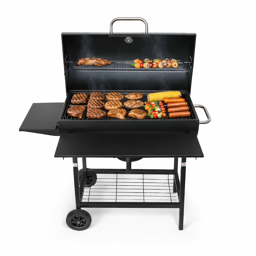 Charcoal BBQ Grills Outdoor - Barrel Charcoal Grill with Offset Smoker(Model: L)/ Outdoor BBQ Grill with Side Table(Model:M/XL-A/XL-C)for Backyard, Patio, Parties, Camping, Outdoor Cooking, Large Event Gathering, Black