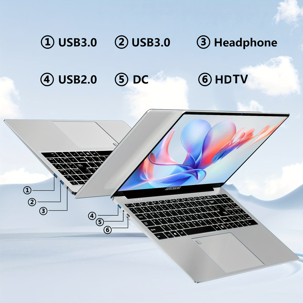 FUNYET 16 Inch Laptop Computer, Gaming Laptop, Intel 12th Gen N95 Processor(up to 3.4GHz), FHD 1920 * 1200, 180 Angle Opening, Fingerprint Unlock, Backlit Keyboard