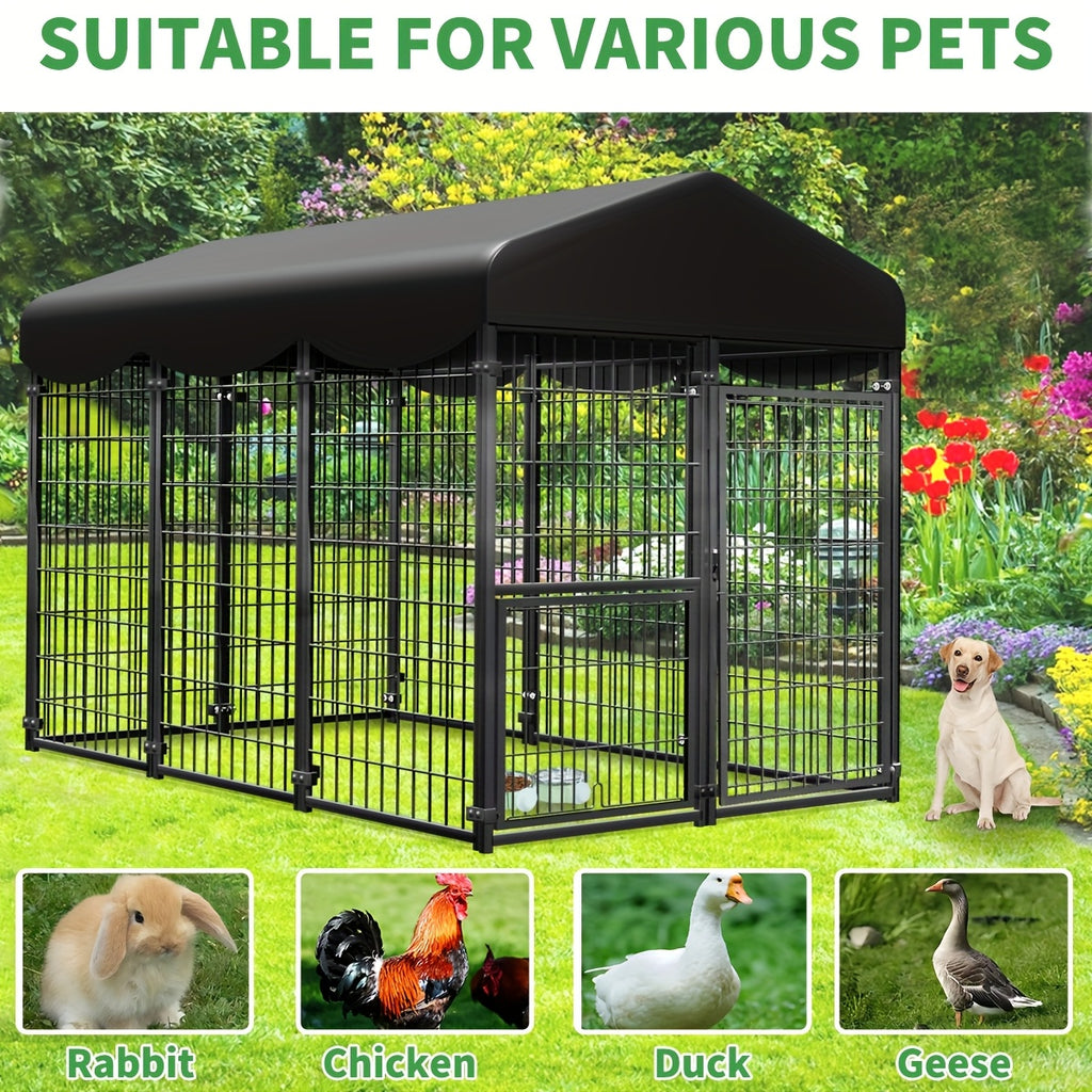 6.2'X4'X4.5' Outdoor Dog Kennel W/ Roof - Heavy Duty Welded Wire Enclosure, Uv/ Cover, Escape-Proof Lock, Easy Access Door & Built-In Bowl for Dogs, Cats, Chickens, Ducks - Backyard, Patio Use