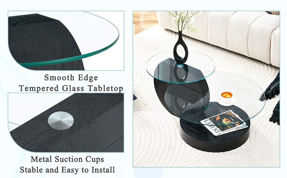 Glass Coffee Table for Small Spaces with Three-Tier Storage and a Clear Tempered Glass Top