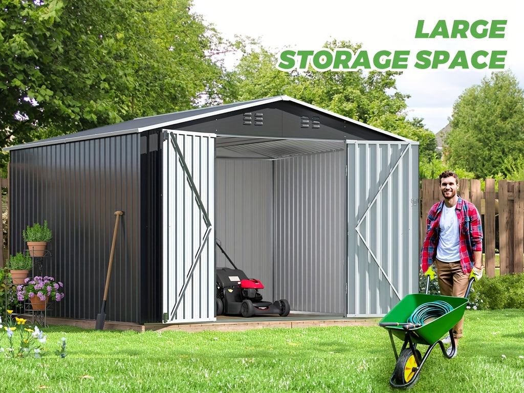 Metal Storage Shed, Large Outdoor Shed With Updated Frame Structure, Garden Tool Sheds For Backyard Patio Lawn, Grey