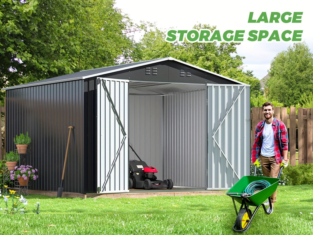 Metal Storage Shed, Large Outdoor Shed With Updated Frame Structure, Garden Tool Sheds For Backyard Patio Lawn, Grey