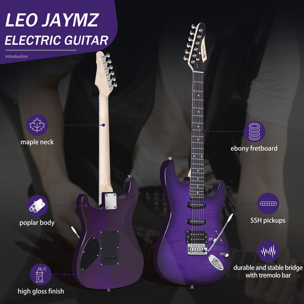 [Beginner Kit] Leo Jaymz 39 Inch Full Size Electric Guitar Kit Electric Guitar Beginner Kits - 20W Amplifier, Digital Tuner, Carrying Bag, Shoulder Strap, Connecting Cable