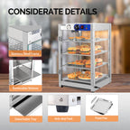 5-Tier Food Warmer Pizza Warmer Countertop, Food Warmer Display Pretzel Warmer with LED Lighting Removable Shelves Glass Door, Pastry Display Case for Buffet Restaurant Cafe, 110V 800W