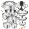 17pcs Stainless Steel Cookware Set, 17pcs Stainless Steel Pots And Pans Set for Home Cooking, Stainless Steel Kitchen Set Suitable for All Stoves, Induction Cookware Set, Oven & Dishwasher Safe