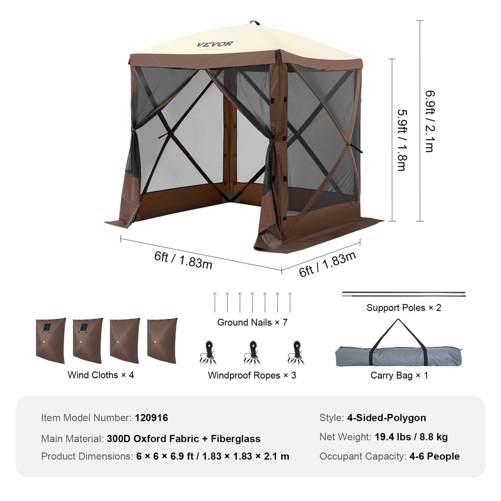 Pop-Up Screen Gazebo Tent by VEVOR, Removable Privacy Panels for Camping, Picnics and Backyard Gatherings