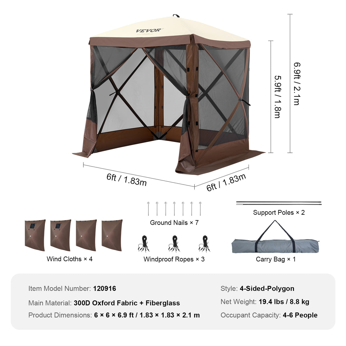 Pop-Up Screen Gazebo Tent by VEVOR, Removable Privacy Panels for Camping, Picnics and Backyard Gatherings