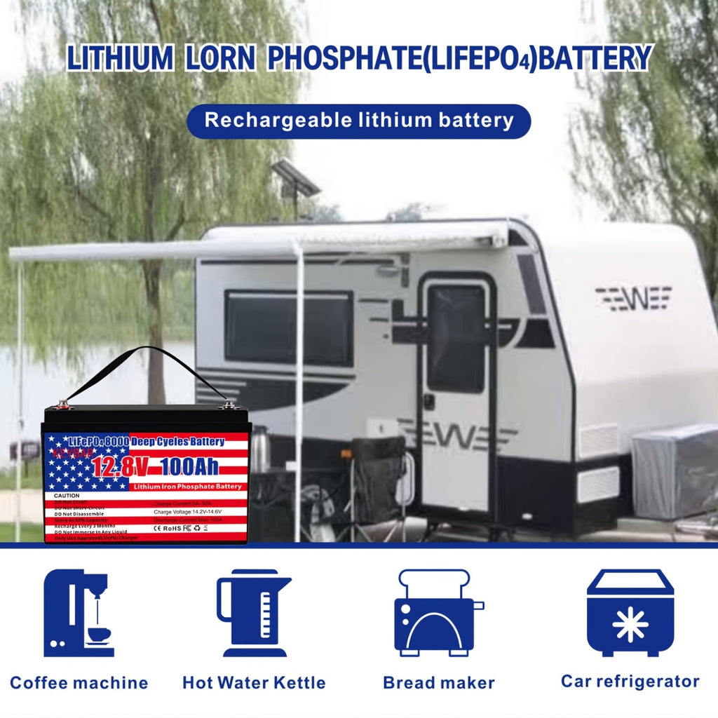 12v 100Ah LiFePO4 Battery Deep Cycle Battery 8000+ Cycles 100A BMS Rechargeable Lithium Iron Phosphate Battery Low-Temp Protection, For RV Marine And Home Energy Storage