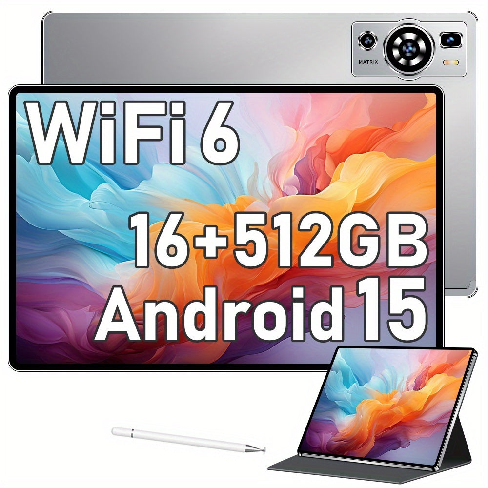 UXD A5 Android 15 Tablet, Equipped with Related Accessories, 16GB RAM (8GB+8GB Expandable), 512GB ROM Expandable up to 1TB, Supports WiFi/LTE, 6000mAh Battery, 10.1-inch HD Display with Keyboard, Mouse, Stylus, and Protective Case