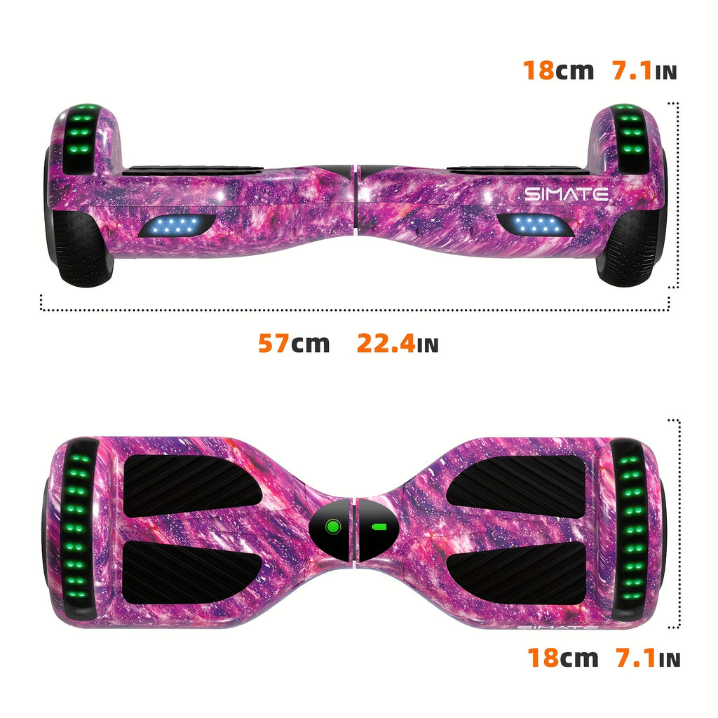 SIMATE 6.5" Hoverboard for Kids, Colorful LED Lights, Self-Balance Technology, Gift for Children, Teenagers And Adults, Maximum Speed Up to 7.5mph, Maximum Range Of 7.5 Miles, 300W