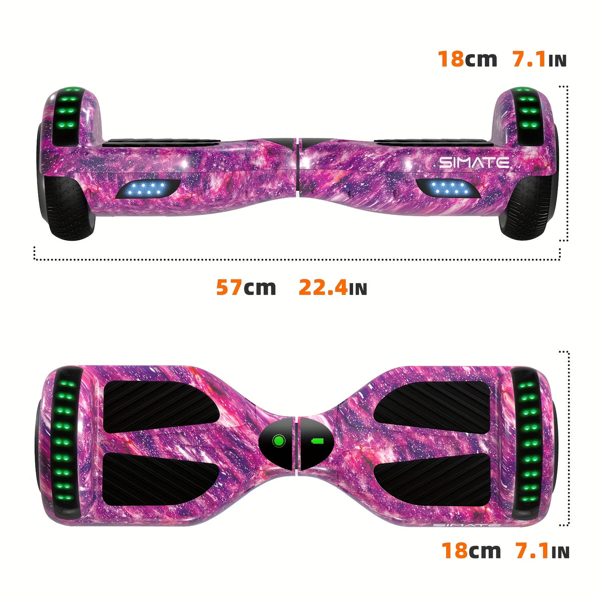 SIMATE 6.5" Hoverboard for Kids, Colorful LED Lights, Self-Balance Technology, Gift for Children, Teenagers And Adults, Maximum Speed Up to 7.5mph, Maximum Range Of 7.5 Miles, 300W