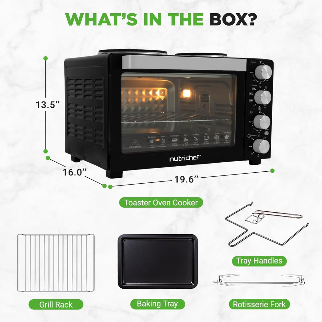 Multi-Function Convection Oven - Counter Top Rotisserie Toaster Oven Convection Cooker with Dual Food Warming Hot Plates