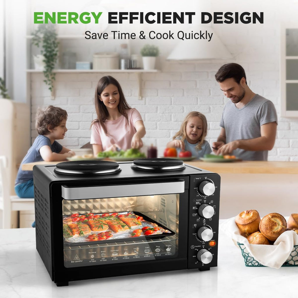 Multi-Function Convection Oven - Counter Top Rotisserie Toaster Oven Convection Cooker with Dual Food Warming Hot Plates