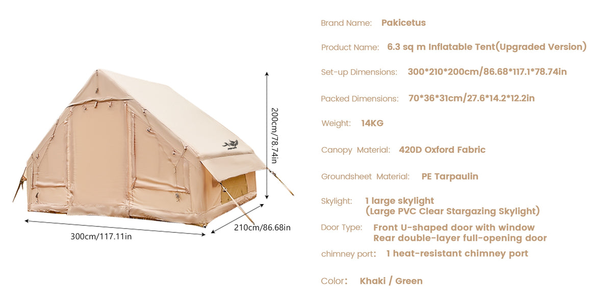 PAKICETUS Premium Inflatable Camping Tent For 4-6 Person, Summer Glamping With Quick Air-Flow & Breathable Mesh, 4 Season All-Weather Shelter, Luxury Large Air Tent With Manual Pump, Easy Setup Heavy-Duty Windproof Family Outdoor House