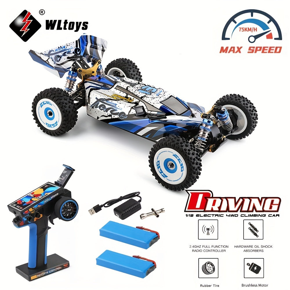 Wltoys 124017 75KM/H 4WD RC Car Professional Racing Car Brushless Electric High Speed Off-Road Drift Remote Control Toys for Boys with 2 Batteries