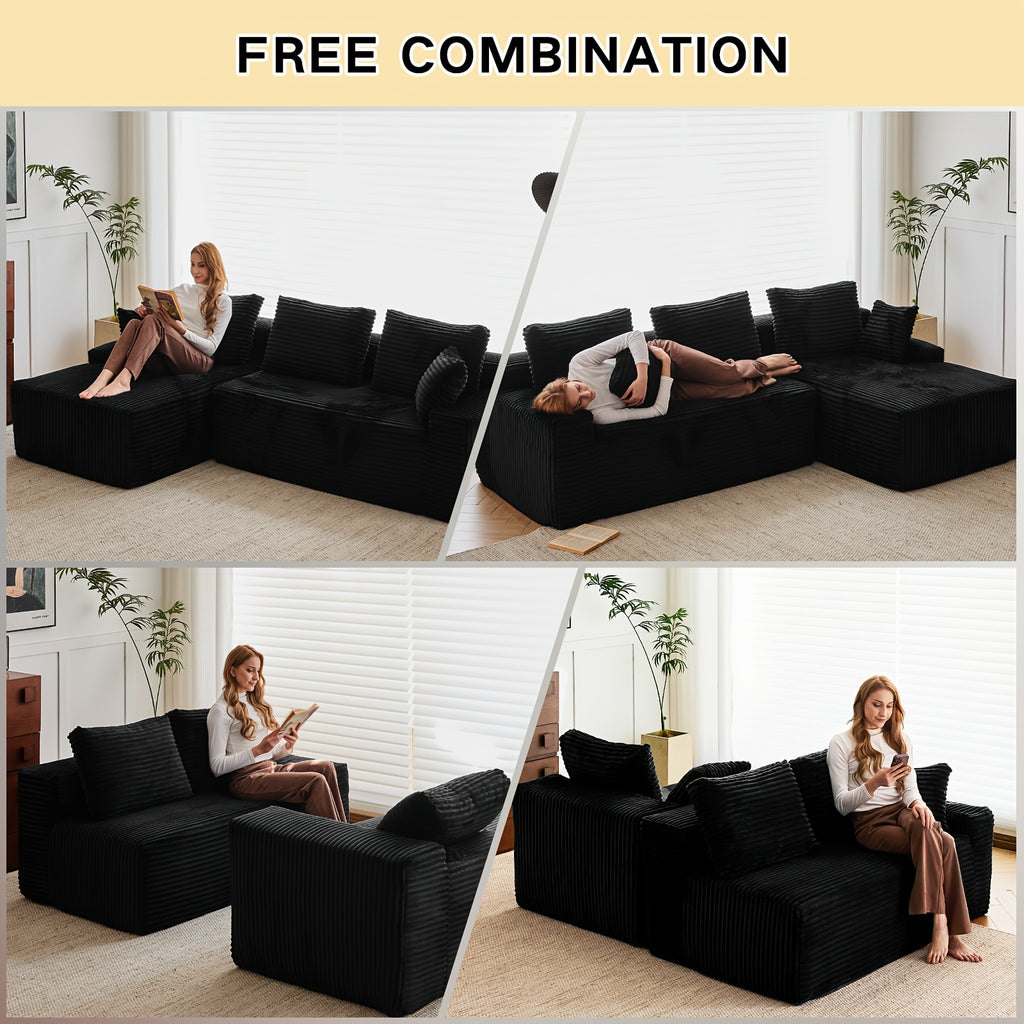 104" Cloud Modular Sectional Sofa Couch, Comfort L Shaped Sofa with Deep Seat, Modern Upholstered Couches for Living Room Bedroom, No Assembly Required, (Plush Corduroy)