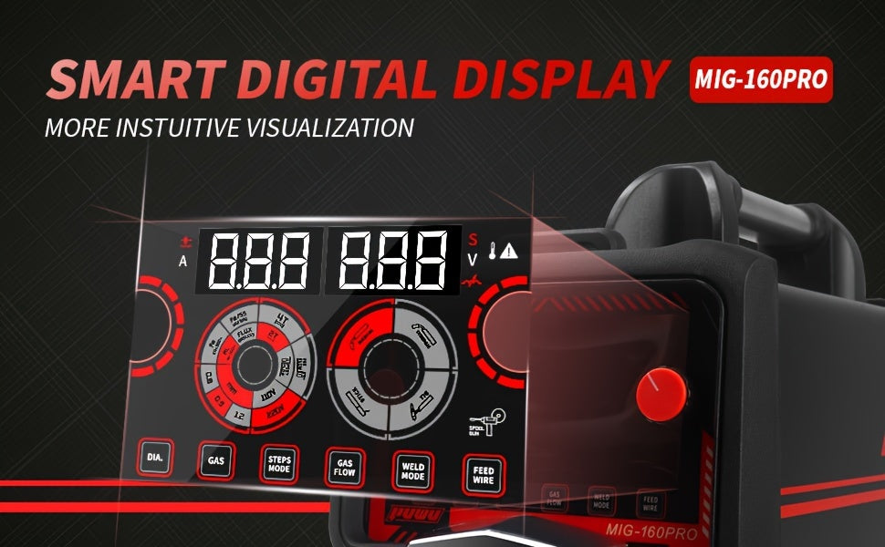 PUWU Gas Gasless 160A Multiprocess MIG Welder, Flux Cored/MIG/Lift TIG/Stick ARC Welder 4in 1 Welding Machine with IGBT Inverter LED Digital Display, Thermal Protection
