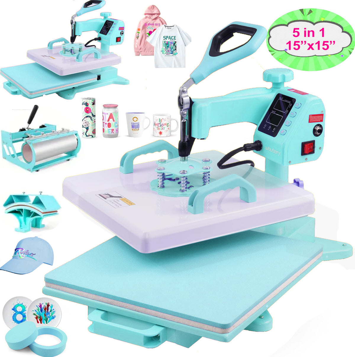 HOMDOX 15"x15" 8-in-1/5-in-1 Heat Press with 30OZ Tumbler Press for T-Shirt/Tumbler/Mug/Hat/Cap/Plate - Slide Out 360° Swing Away Digital Shirt Press Machine, Industrial-Quality Heat Transfer Sublimation