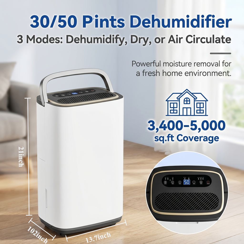 [Large Dehumidifier] Gunji 80pint/50pint/35pint/30pint, Large Dehumidifier for 3000/4500 Sq. Ft. Dehumidifier, 24H Residential Dehumidifier with Hose, Dehumidify/Dry/Air Delivery Mode, Humidity Display, Timer, Drain Hose